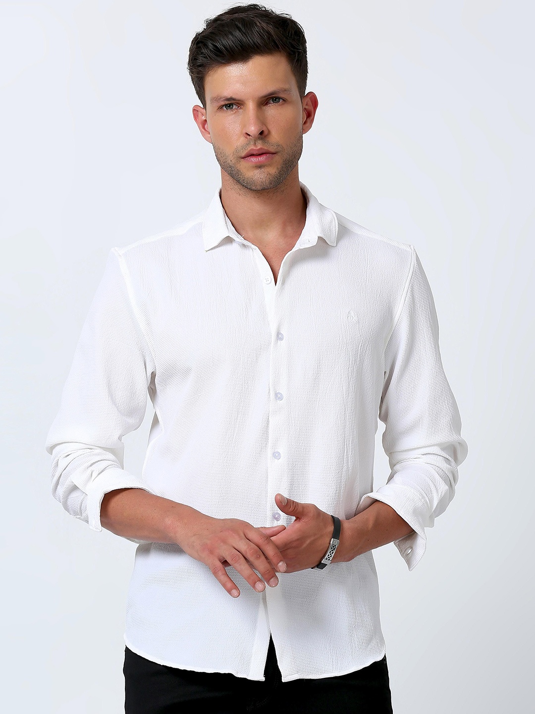 

SORATIA Men Slim Fit Textured Casual Shirt, White