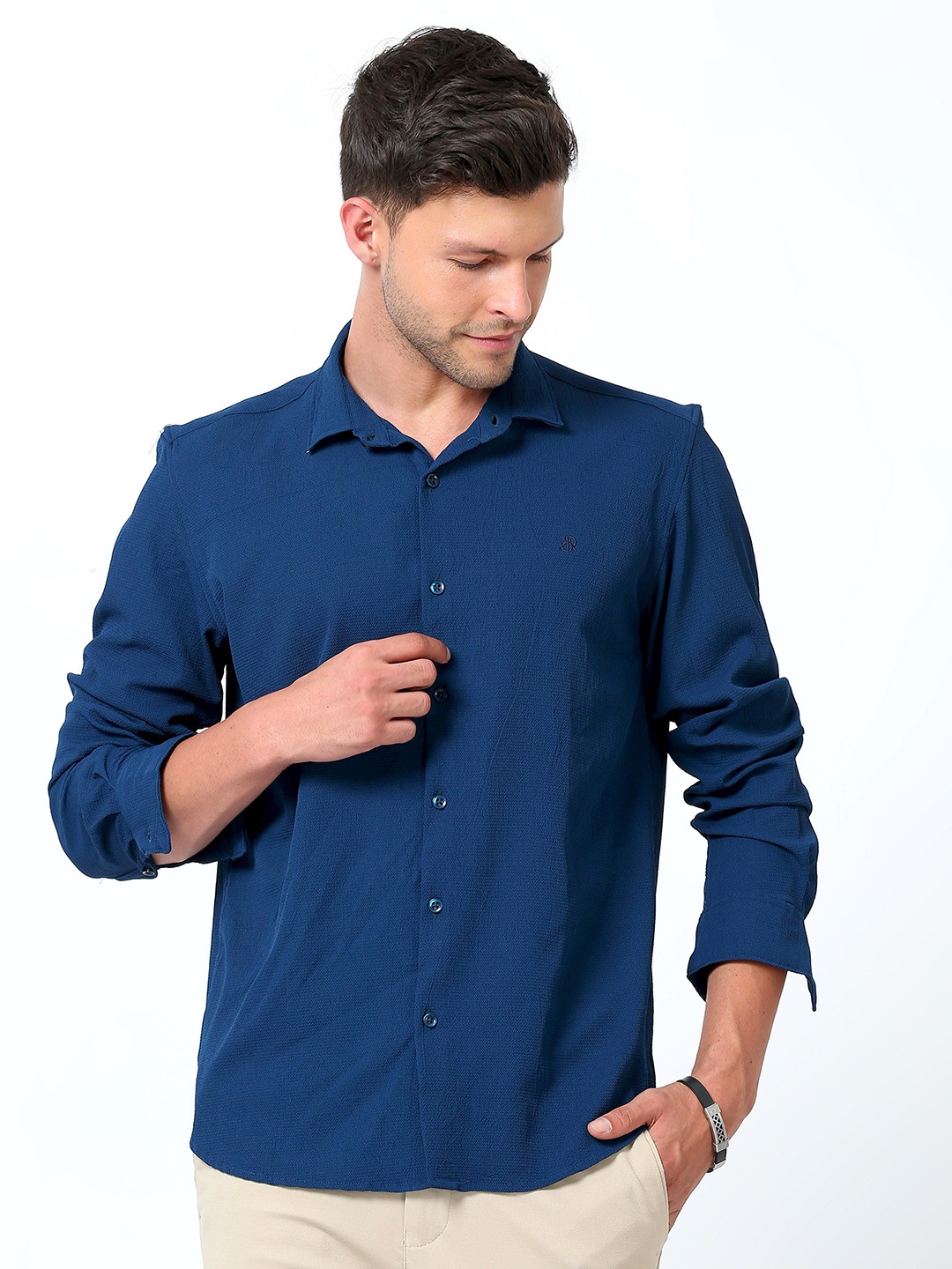 

SORATIA Men Slim Fit Textured Casual Shirt, Blue