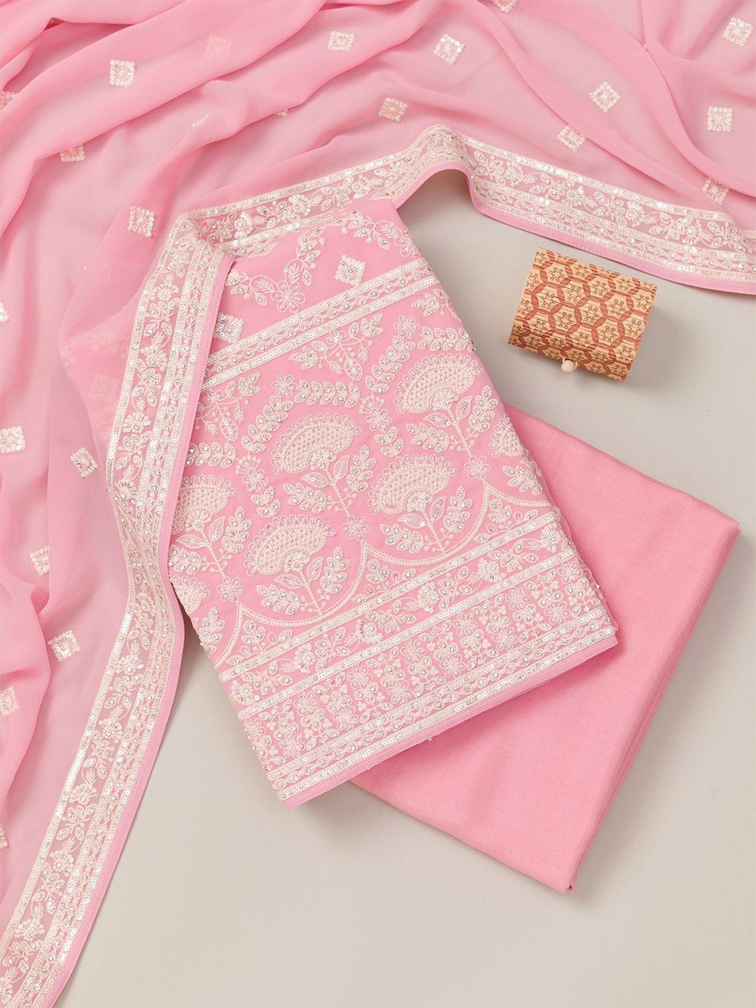 

Koskii Ethnic Motifs Embroidered Unstitched Dress Material, Pink