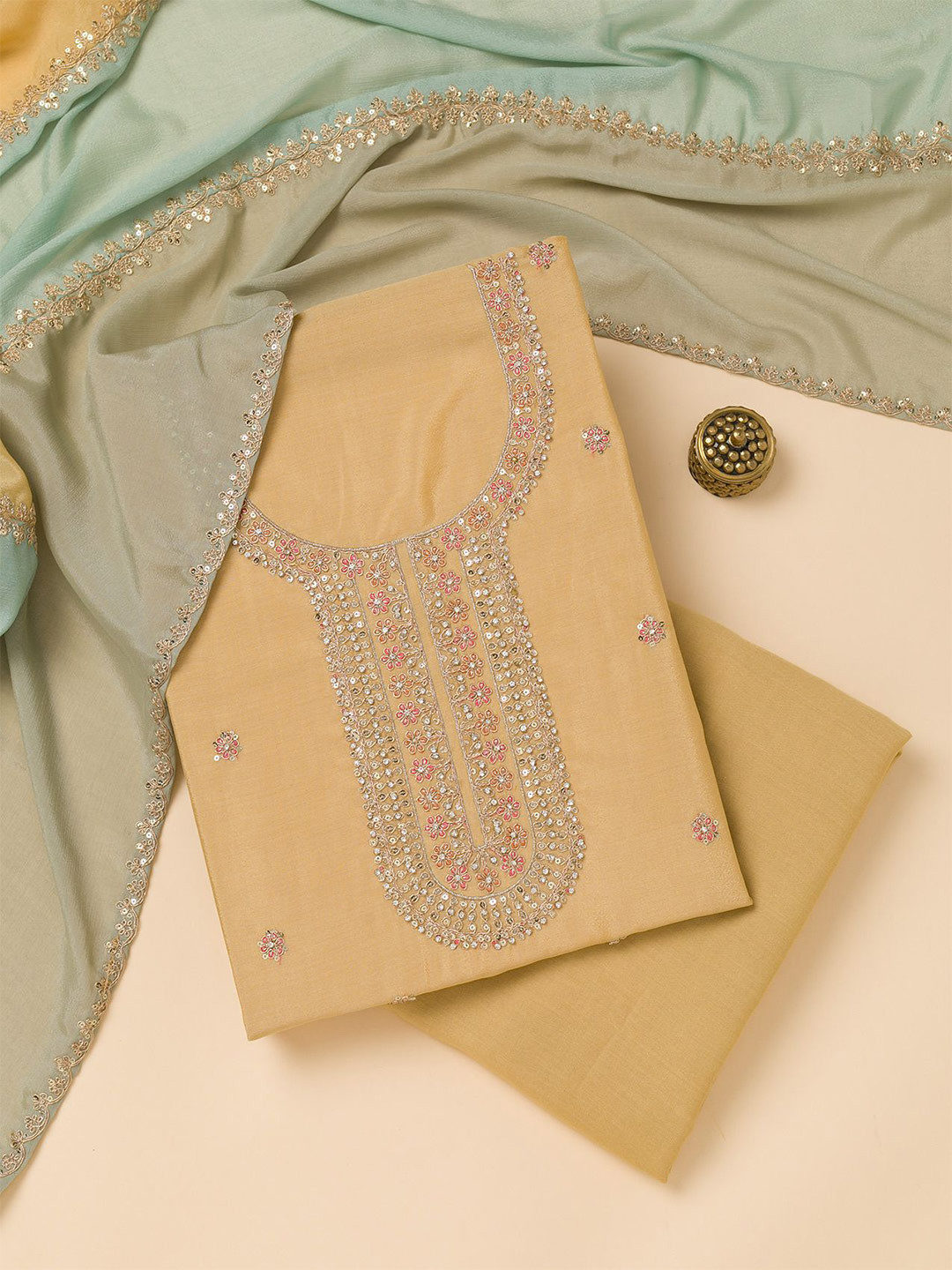 

Koskii Floral Embroidered Unstitched Dress Material, Green