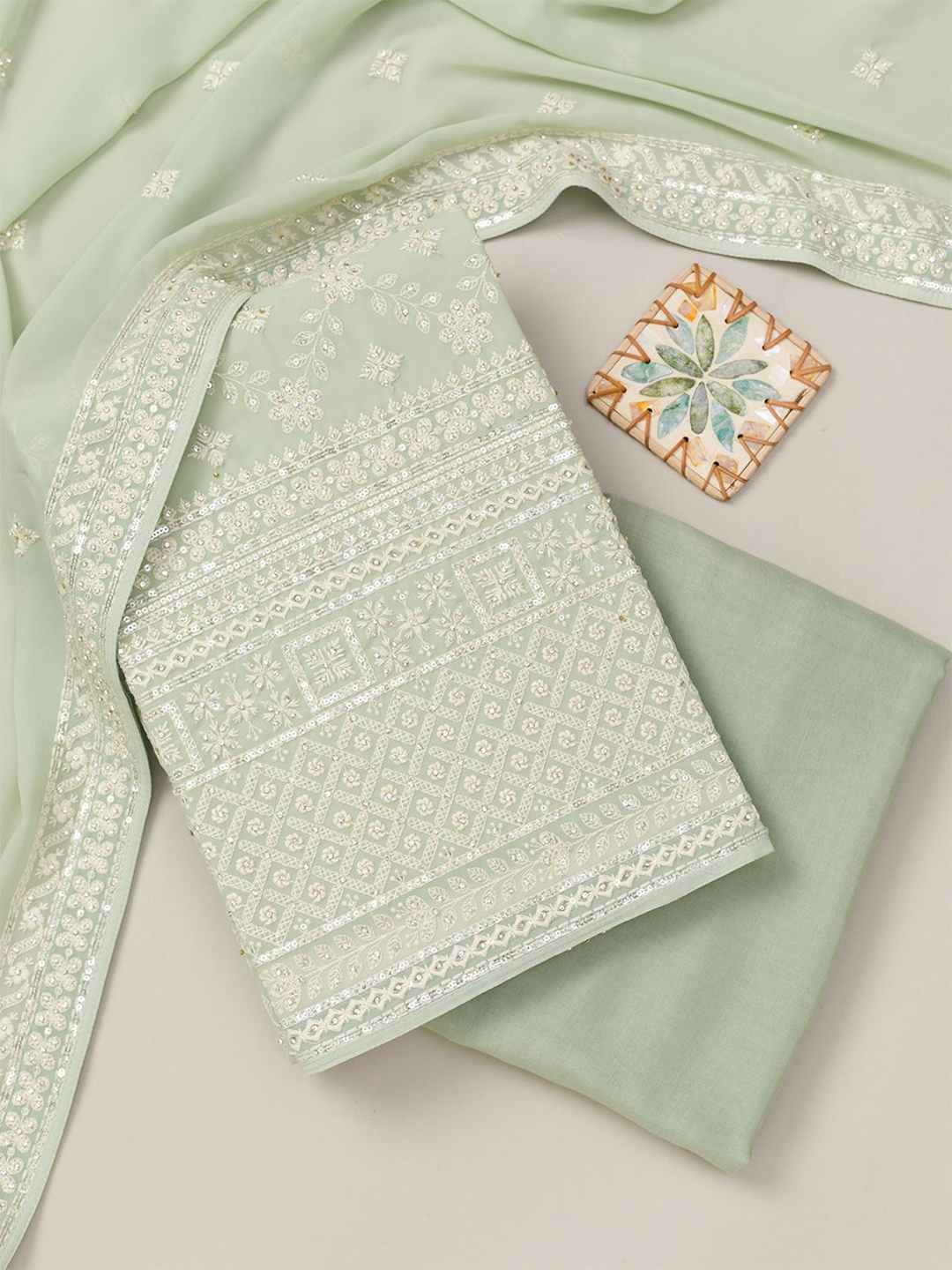 

Koskii Floral Embroidered Unstitched Dress Material, Green