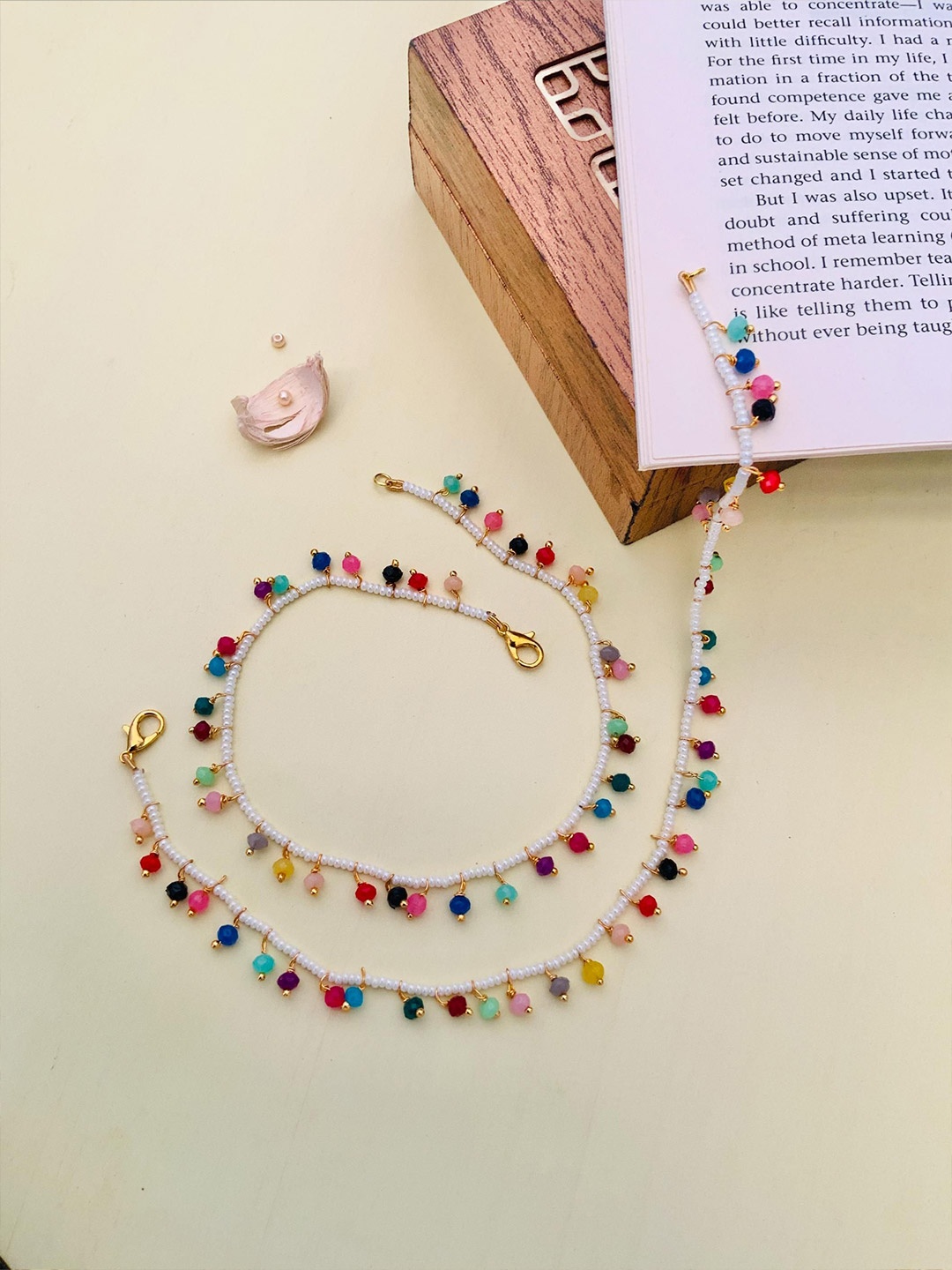 

ABDESIGNS Gold-Plated Stone Studded and Beaded Anklet