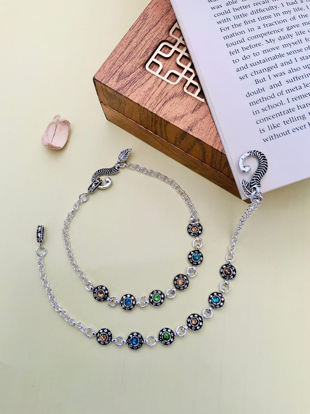 

ABDESIGNS Silver-Plated Stone Studded and Beaded Anklet