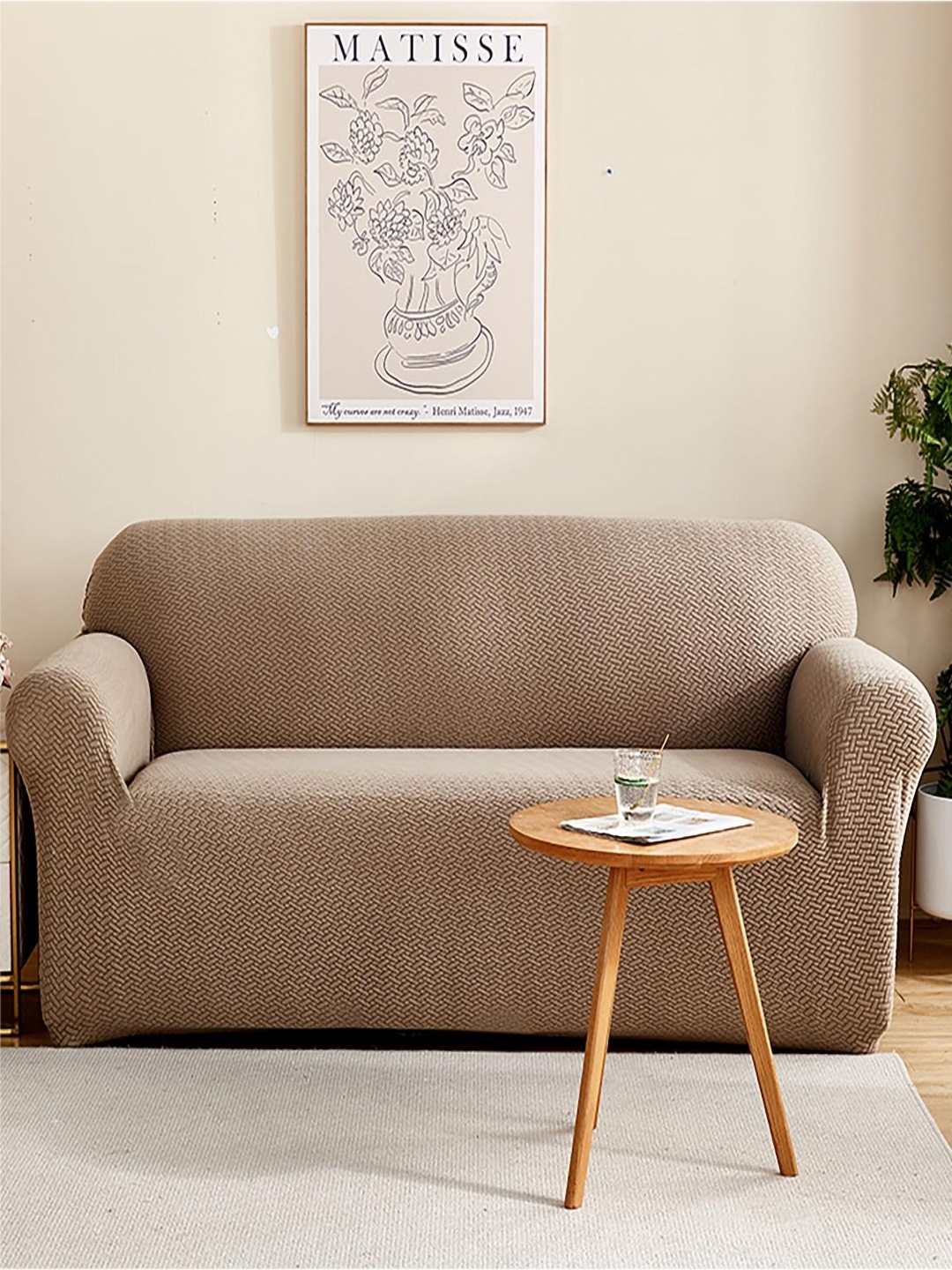 

HOUSE OF QUIRK Khaki Fleece 5-Seater Stretchable Sofa Slipcover