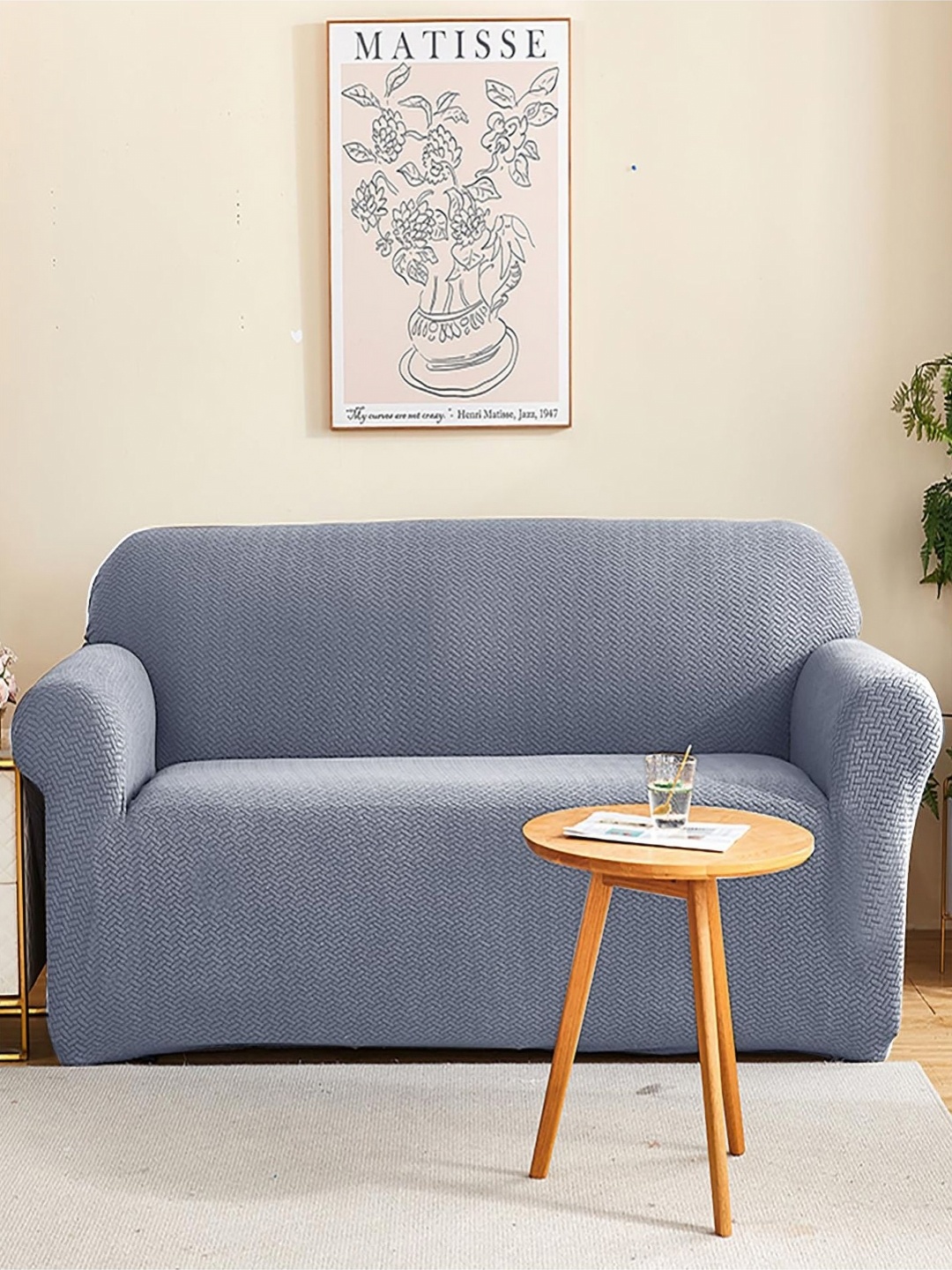 

HOUSE OF QUIRK Blue Fleece 5-Seater Stretchable Sofa Slipcover