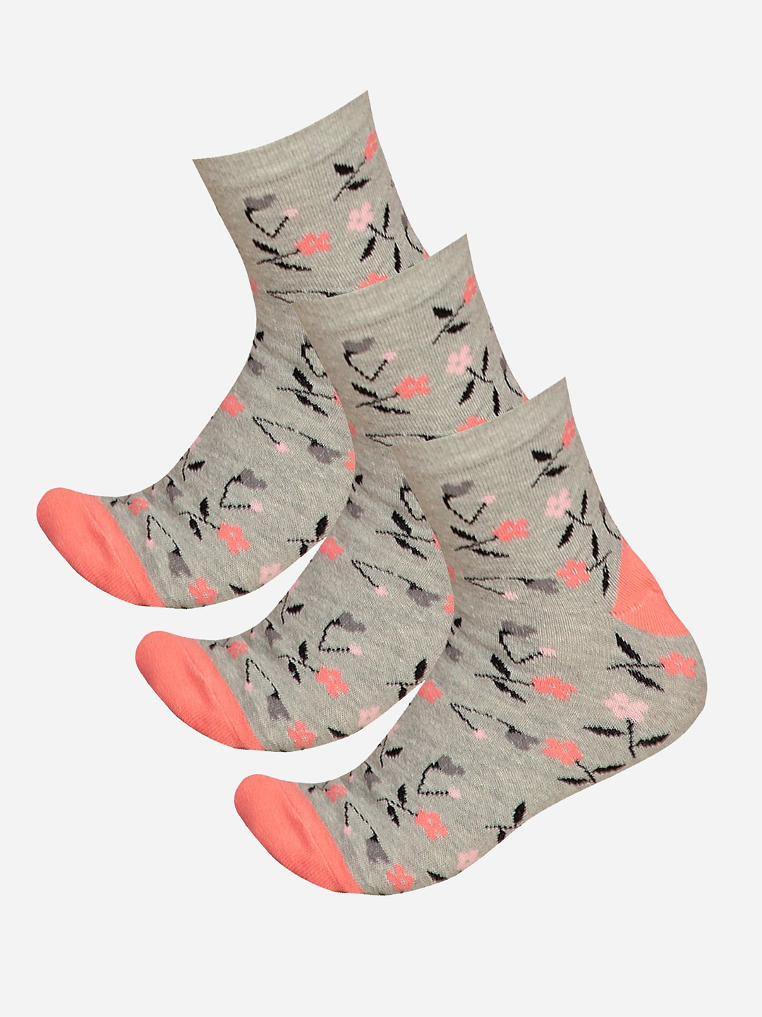 

Bodycare Women Pack Of 3 Printed Ankle-Length Socks, Grey melange