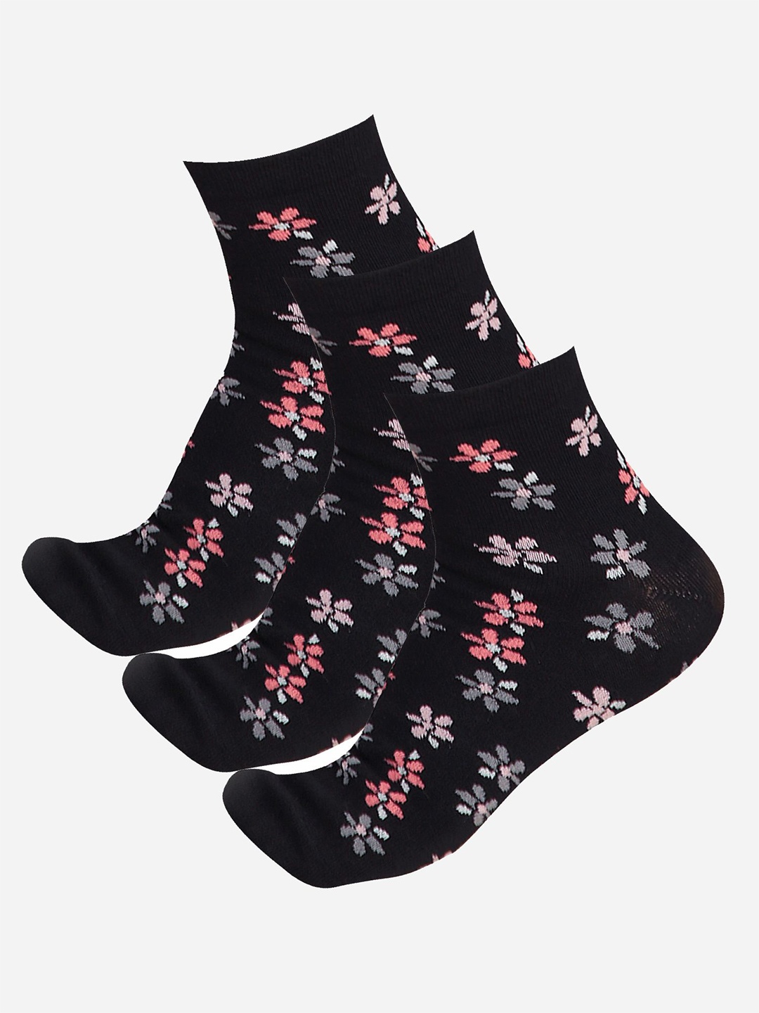 

Bodycare Women Pack Of 3 Patterned Ankle-Length Socks, Black