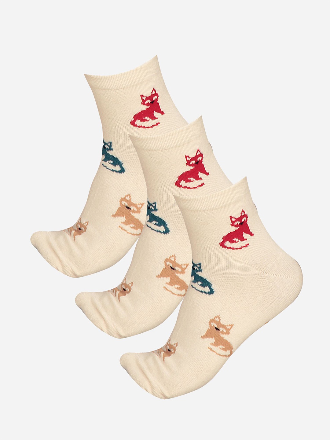 

Bodycare Pack Of 3 Printed Cotton Ankle-Length Socks, Off white