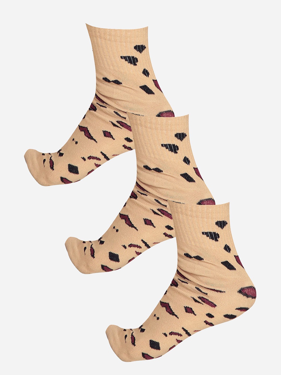 

Bodycare Women Pack Of 3 Patterned Cotton Ankle Length Socks, Beige