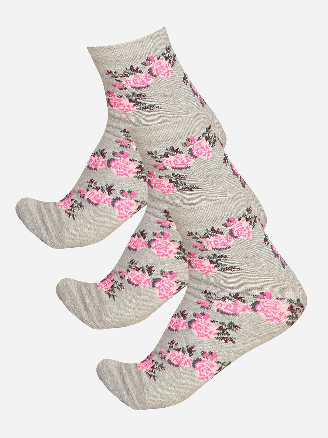 

Bodycare Pack Of 3 Printed Ankle-Length Socks, Grey melange