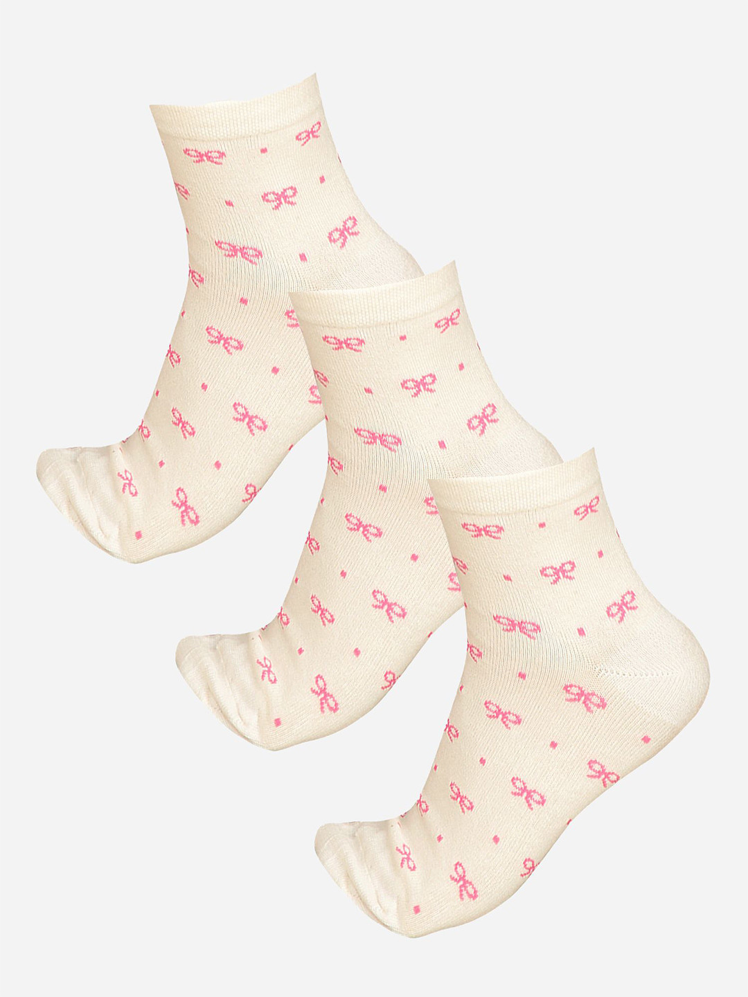 

Bodycare Pack Of 3 Printed Cotton Ankle-Length Socks, Off white