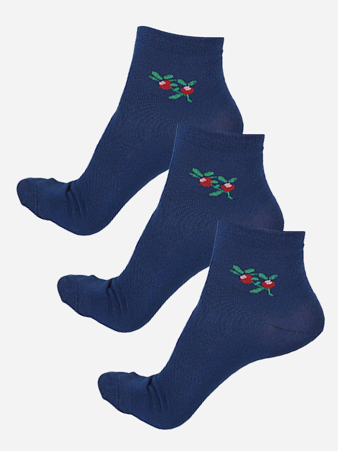 

Bodycare Women Pack Of 3 Patterned Cotton Ankle Length Socks, Navy blue