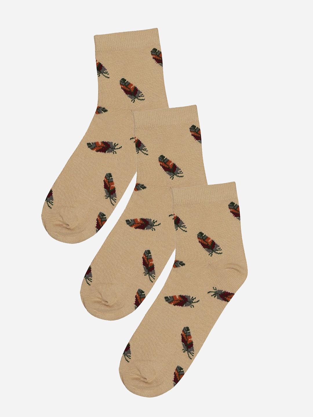 

Bodycare Women Pack Of 3 Printed Cotton Ankle Length Socks, Beige