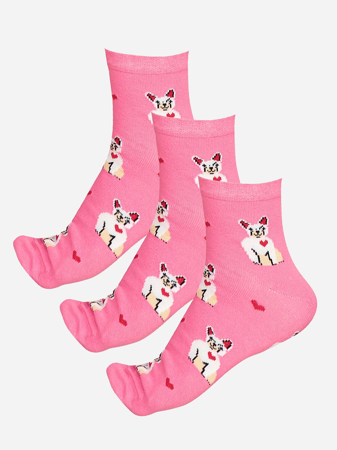 

Bodycare Women Pack Of 3 Printed Cotton Ankle Length Socks, Pink