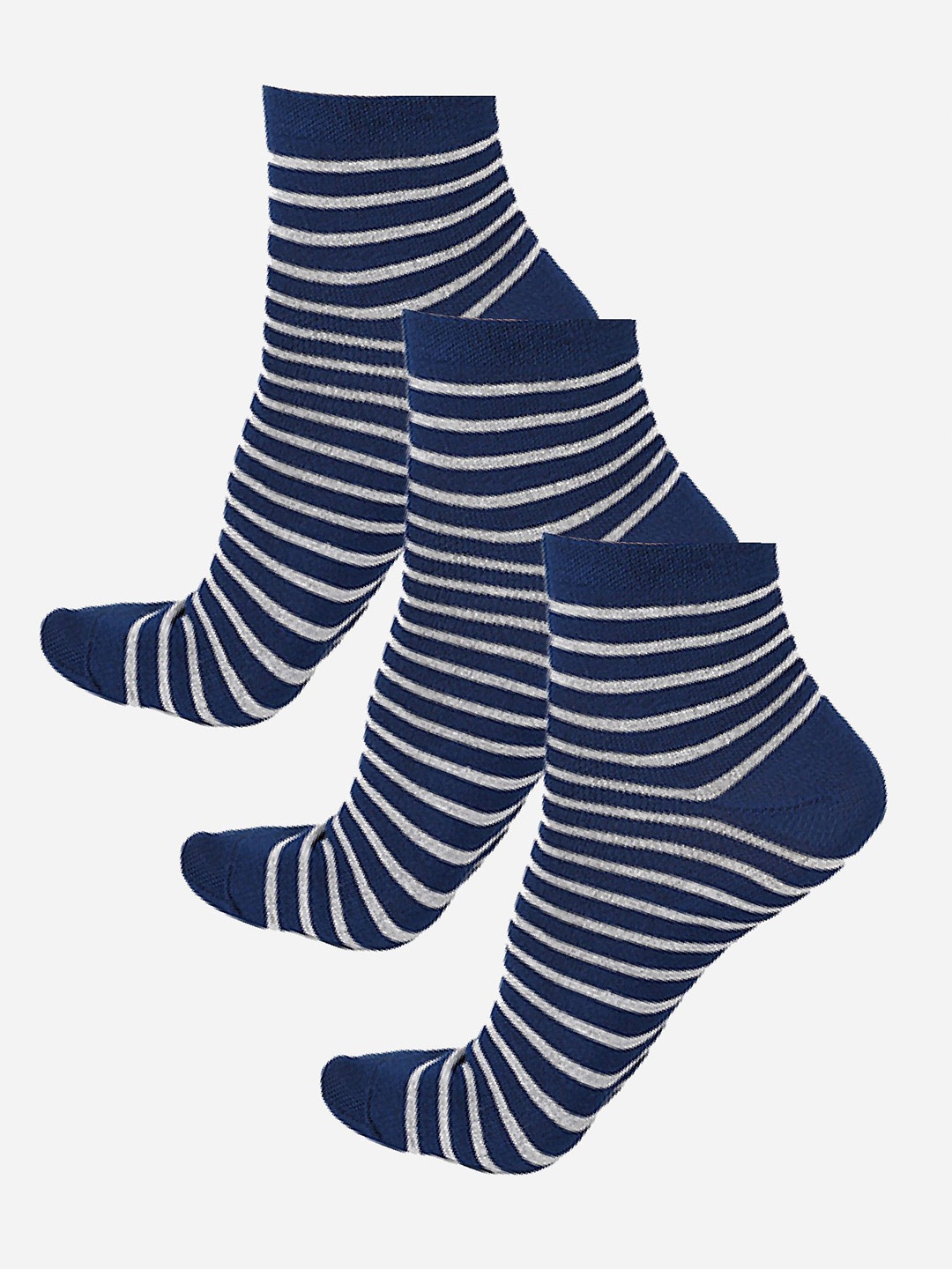 

Bodycare Women Pack Of 3 Striped Cotton Ankle-Length Socks, Navy blue
