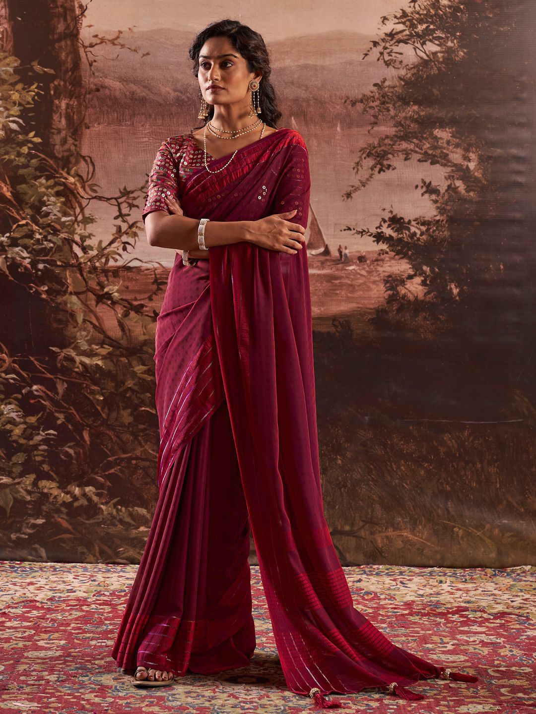

Mitera Polka Dot Printed Saree, Purple