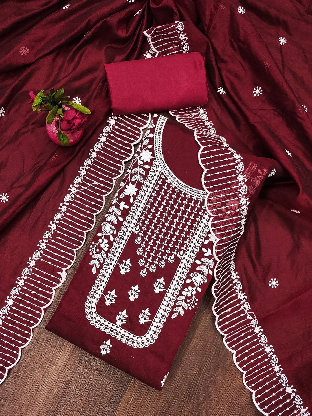 

LeeliPeeri Designer Embroidered Unstitched Dress Material, Maroon