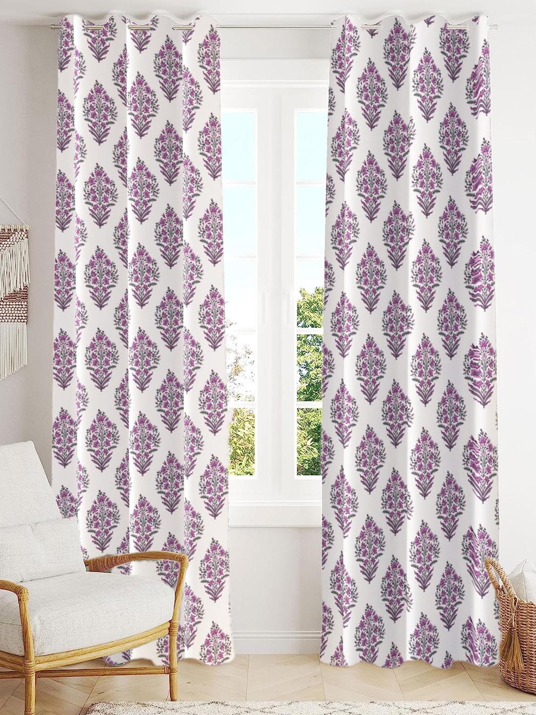 

Trance Home Linen Mauve & White 2 Pcs Printed Room Darkening Pure Cotton Door Curtains