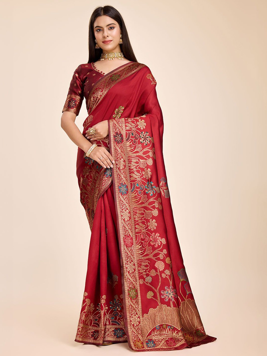 

RICH & ROMAN Woven Design Zari Pure Silk Banarasi Saree, Maroon