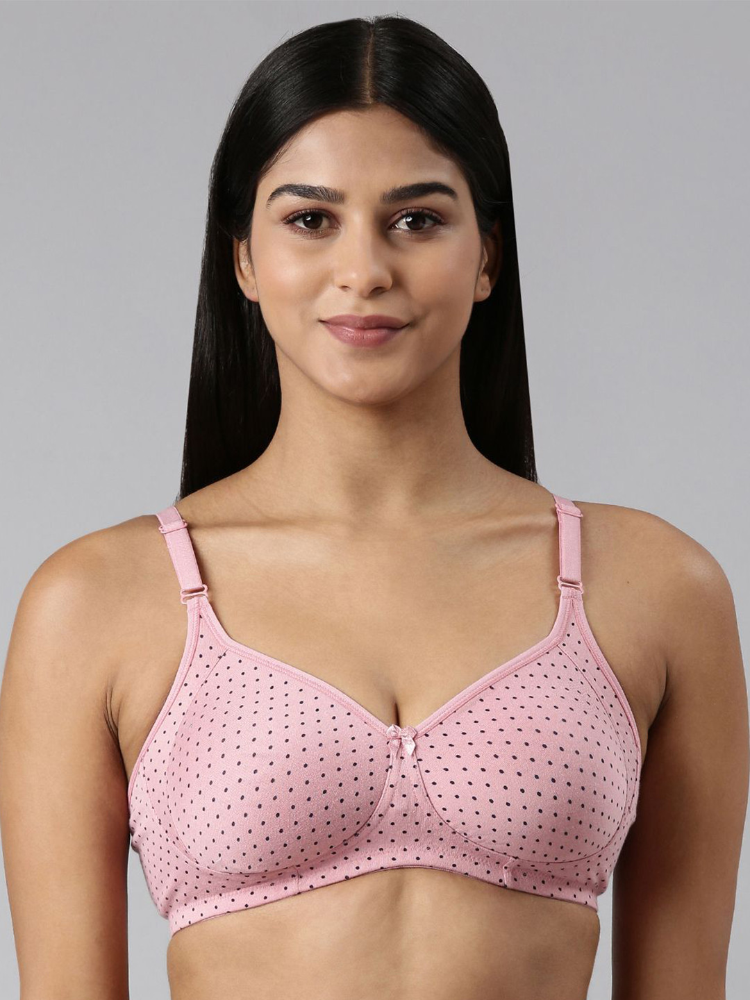 

BLOSSOM Polka Dots Printed Full Coverage Non Padded T-shirt Bra- All Day Comfort, Pink
