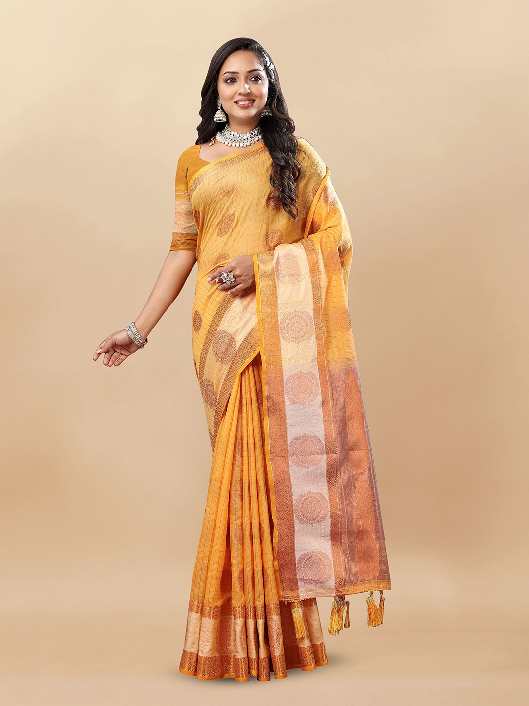 

Upalksh Ethnic Motif Zari Woven Banarasi Saree, Yellow