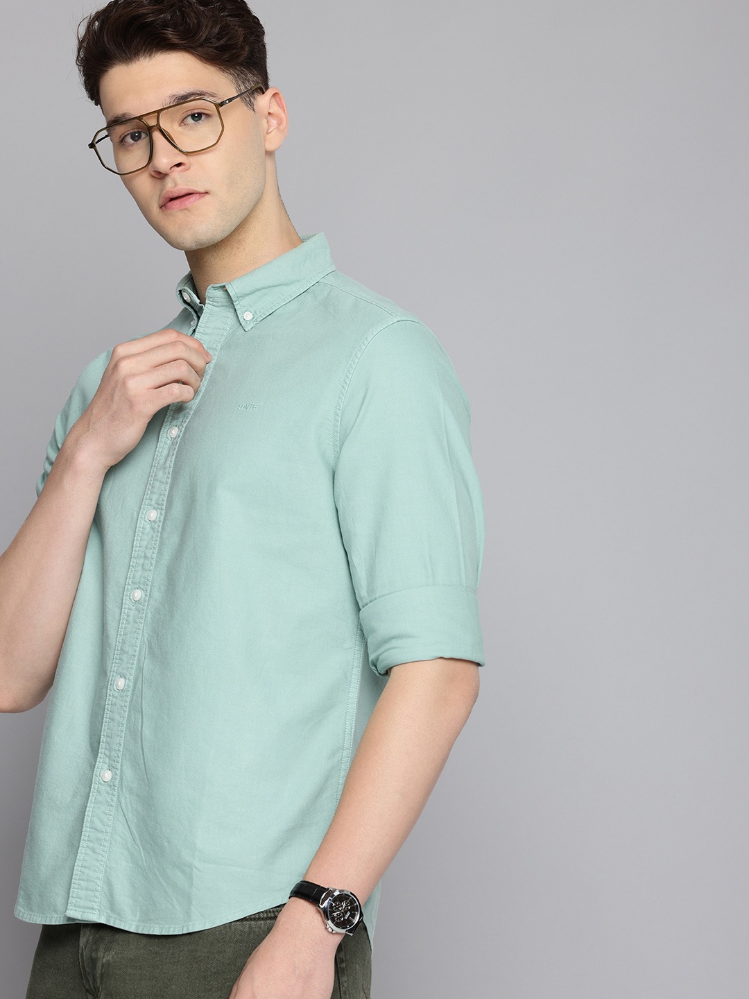 

Levis Slim Fit Opaque Pure Cotton Casual Shirt, Green