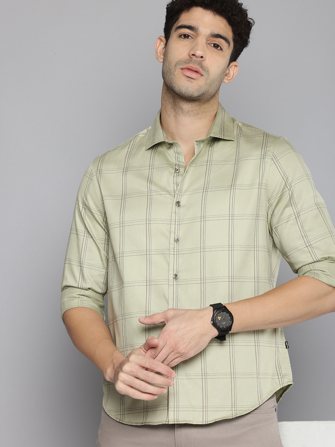 

Levis Pure Cotton Slim Fit Tartan Checked Casual Shirt, Green