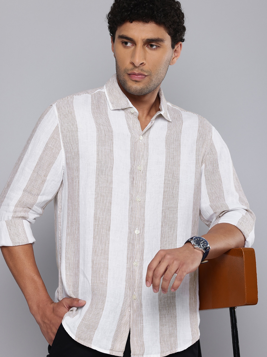 Levis Pure Linen Slim Fit Opaque Striped Casual Shirt, White