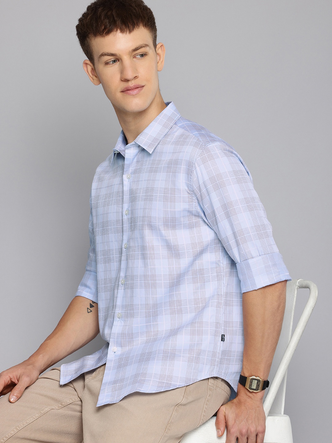 

Levis Slim Fit Checked Pure Cotton Casual Shirt, Blue