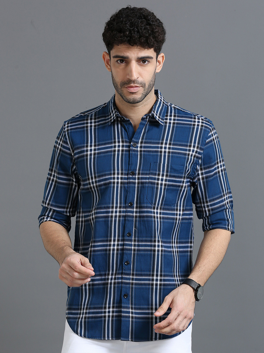 

Rope Men Classic Slim Fit Tartan Checks Opaque Checked Casual Shirt, Blue