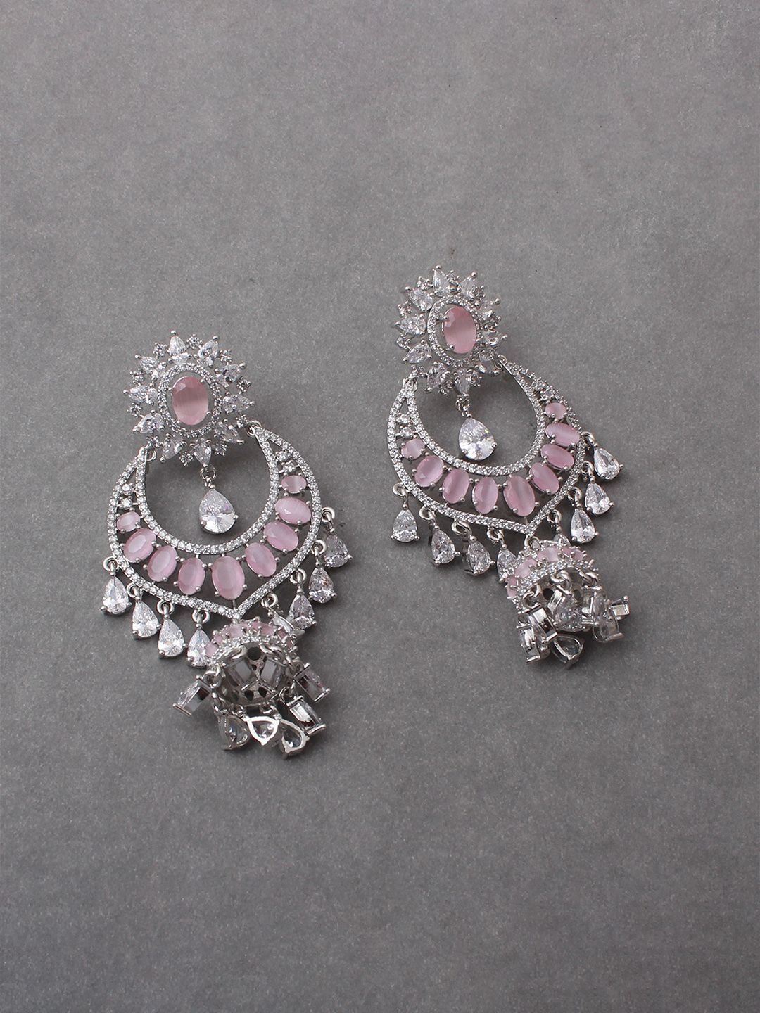 

Mirana Rhodium-Plated Contemporary Cubic Zirconia Chandbalis, Pink