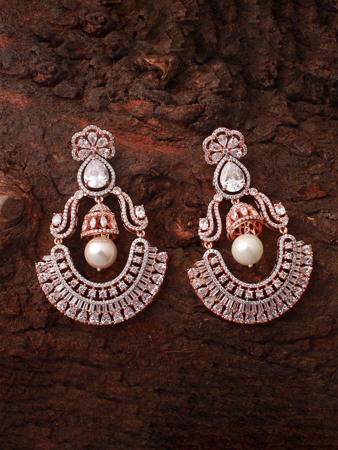 

Mirana Rose Gold-Plated American Diamond Contemporary Drop Earrings