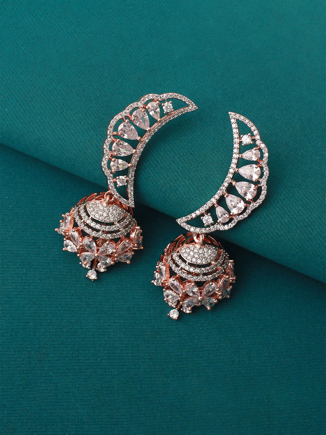 

Mirana Rose Gold-Plated American Diamond Contemporary Drop Earrings