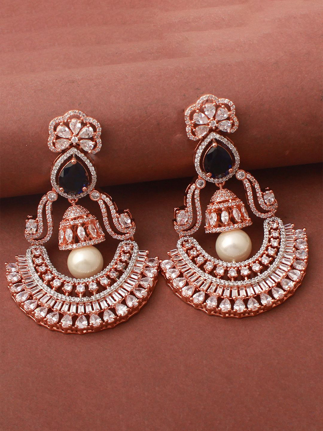 

Mirana Rose Gold-Plated American Diamond Contemporary Drop Earrings, Blue