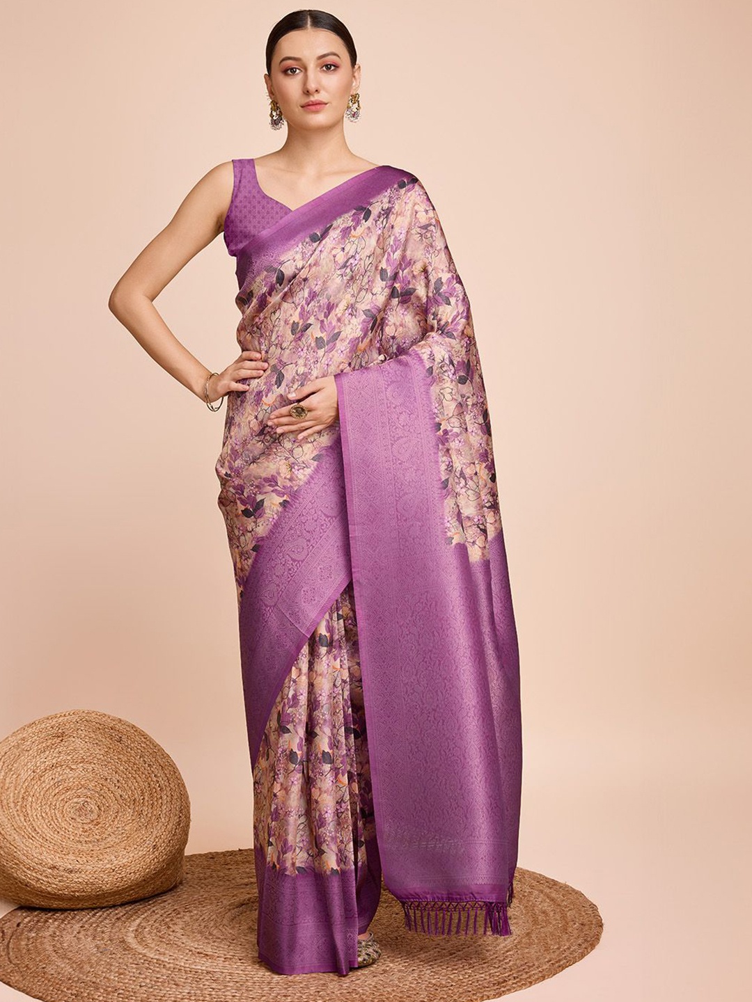 

Nimidiya Ethnic Motif Zari Woven Pure Silk Banarasi Saree, Purple
