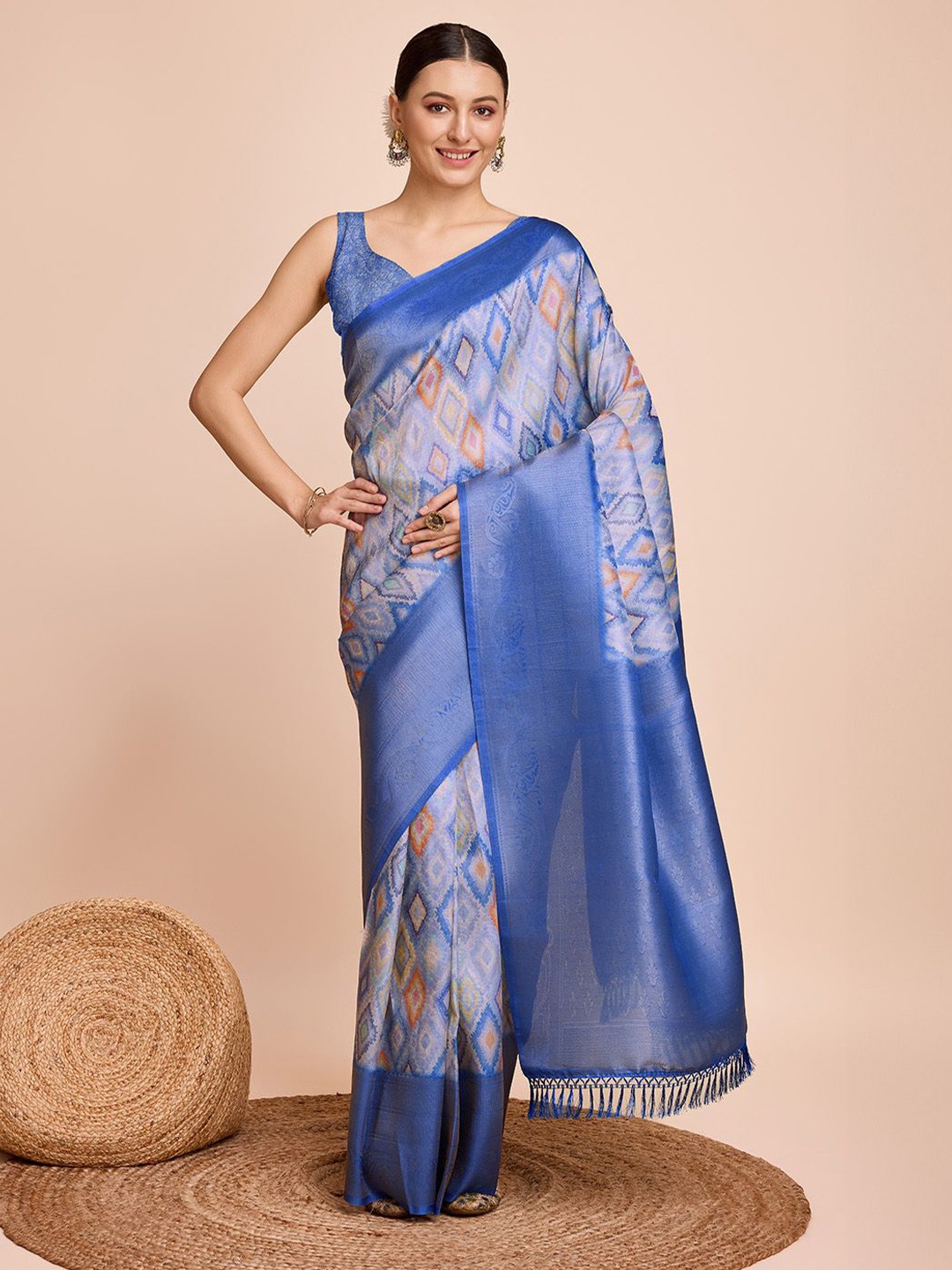 

Nimidiya Printed Zari Pure Silk Saree, Blue