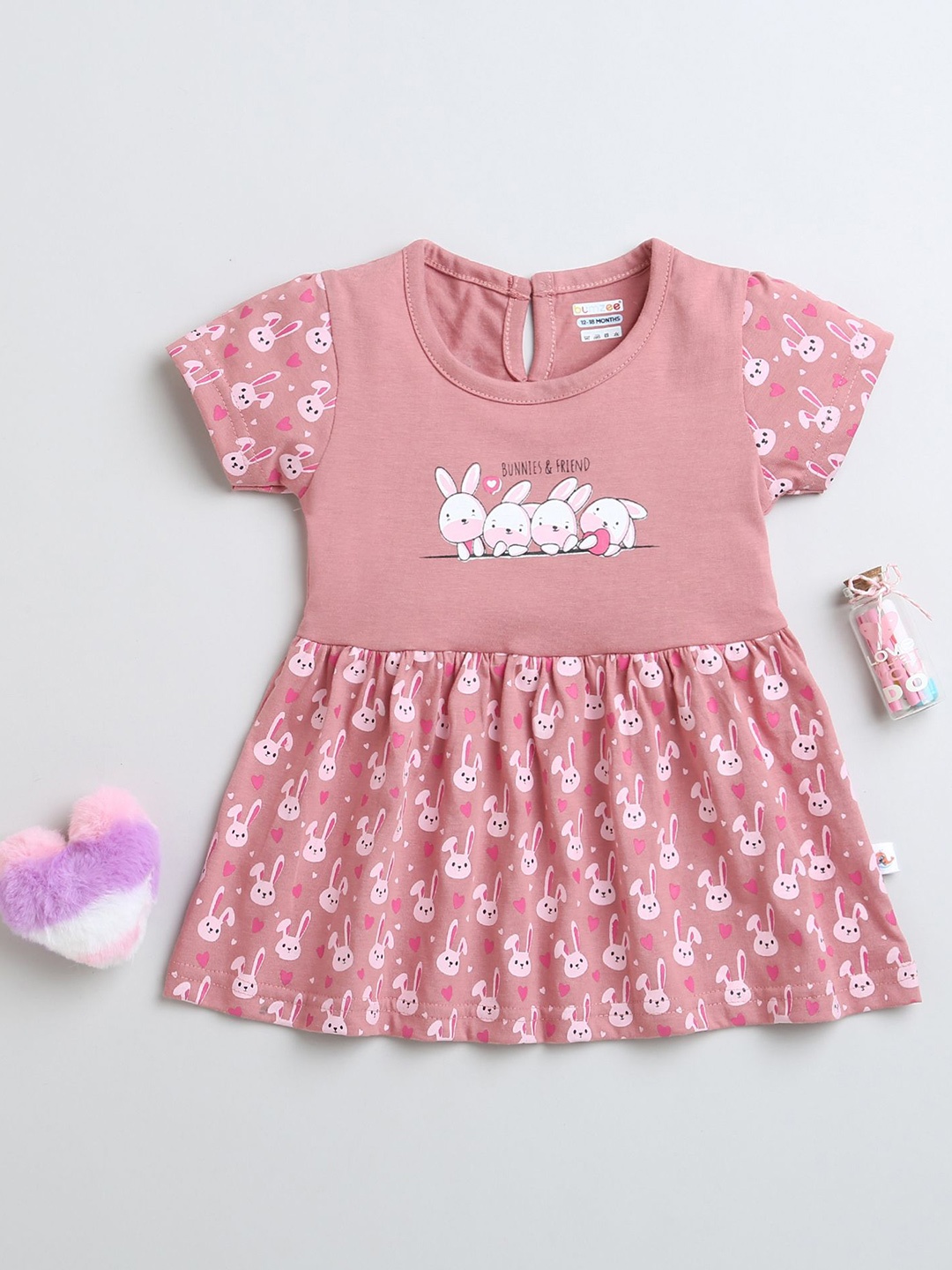 

BUMZEE Girls Printed Fit & Flare Dress, Mauve
