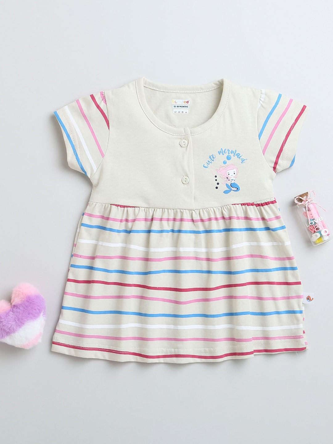 

BUMZEE Striped A-Line Dress, Off white