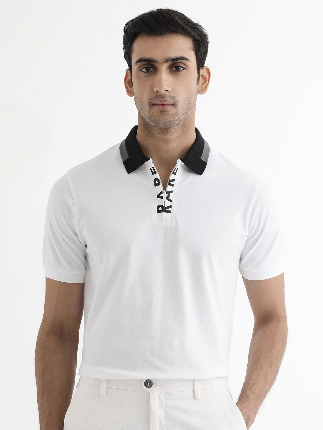 

RARE RABBIT Men Polo Collar Regular Fit T-shirt, White