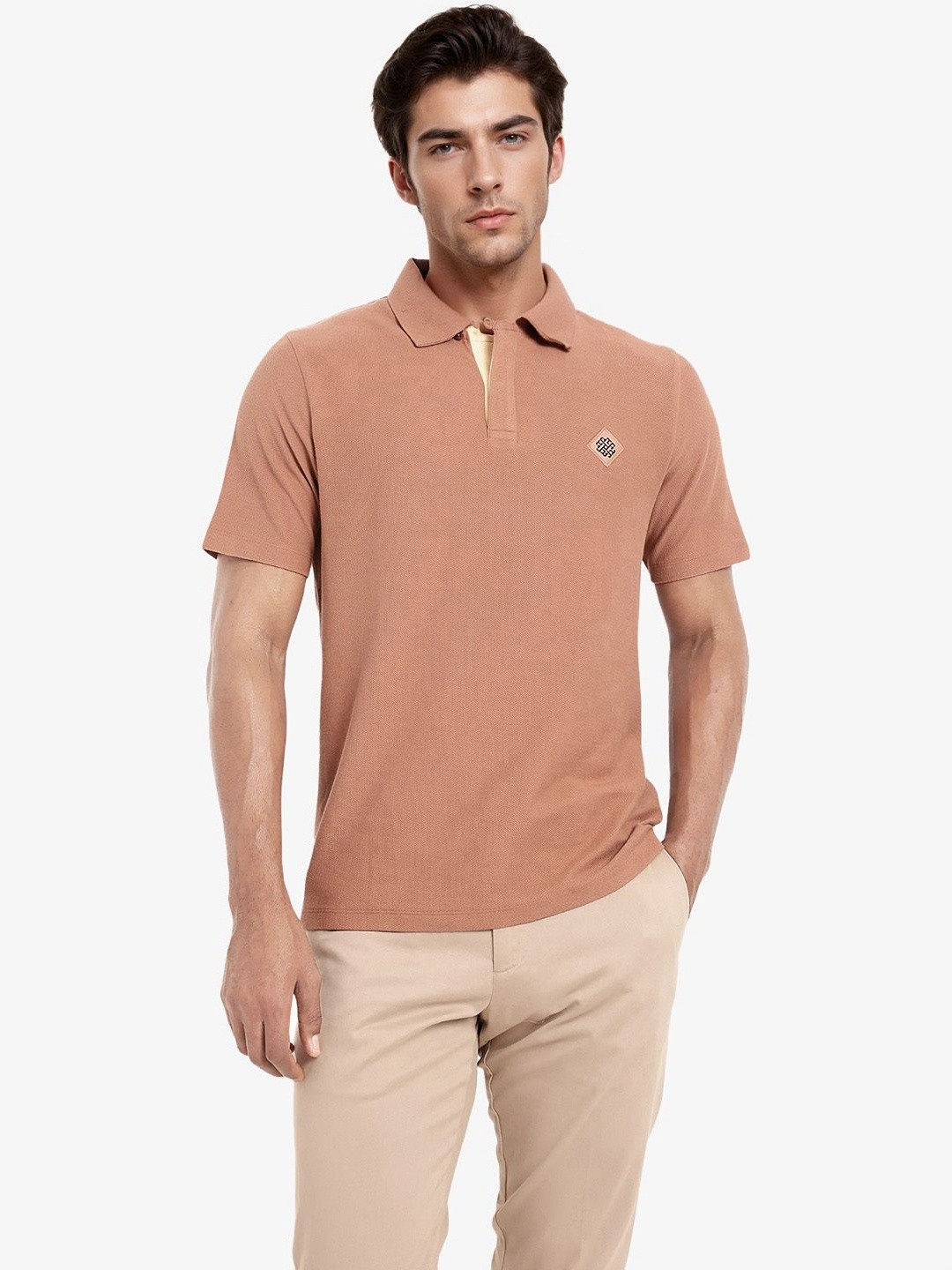 

RARE RABBIT Men Polo Collar Regular Fit T-shirt, Orange