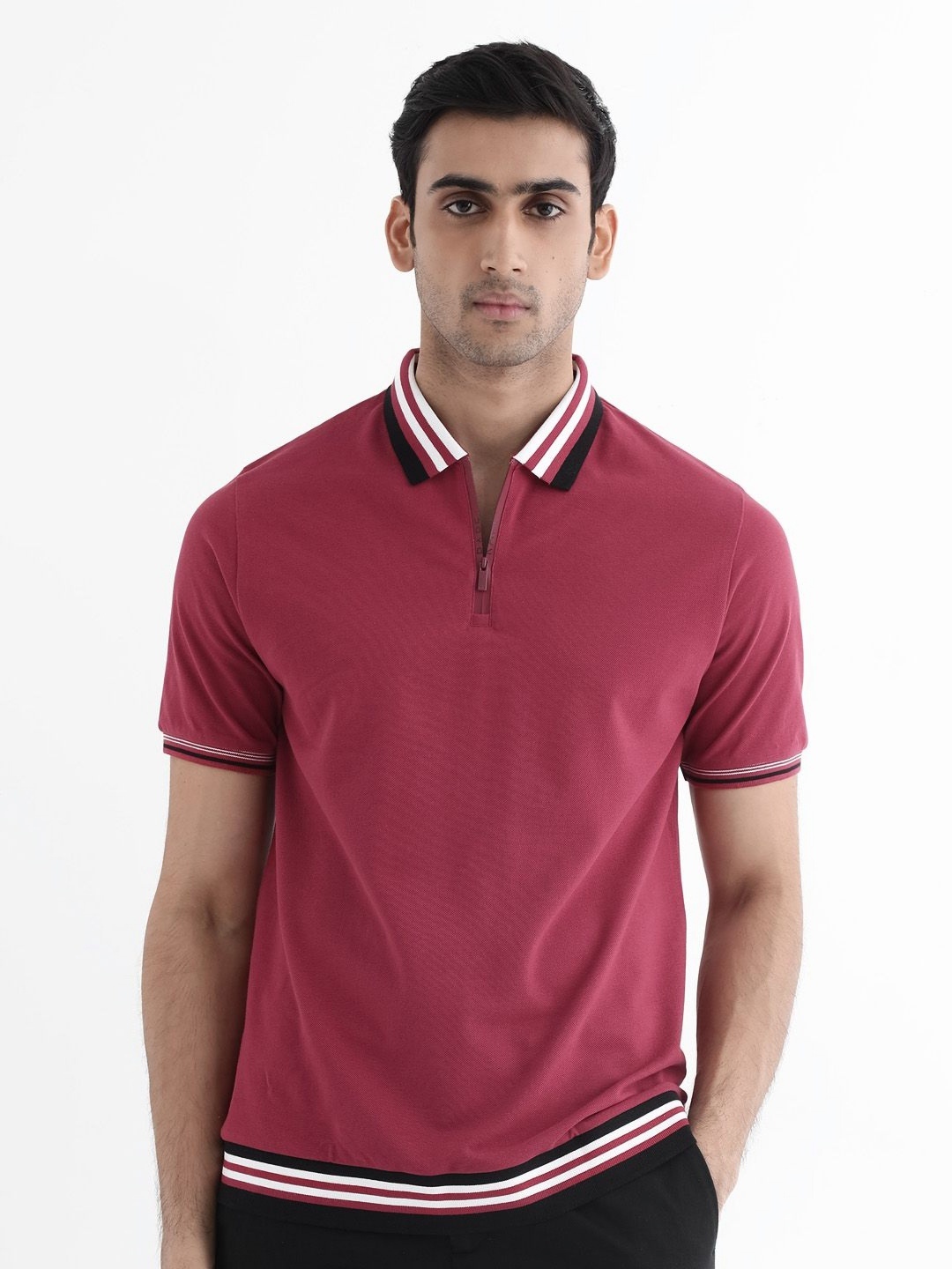 

RARE RABBIT Men Polo Collar Regular Fit T-shirt, Red