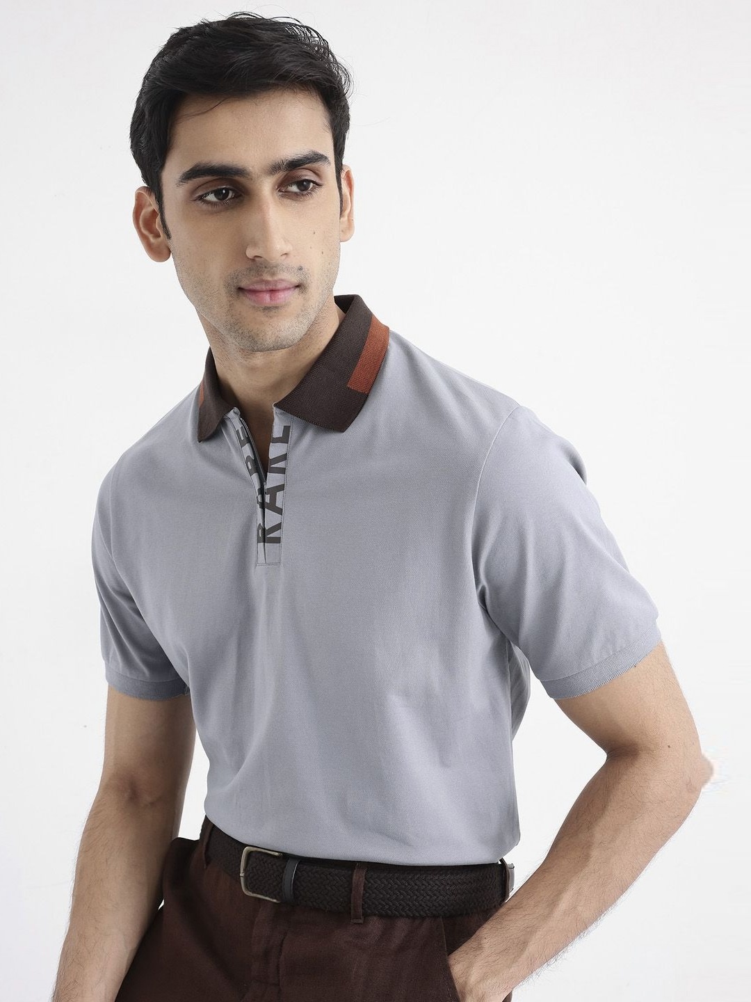 

RARE RABBIT Men Solid Regular Fit Polo Collar T-shirt, Grey