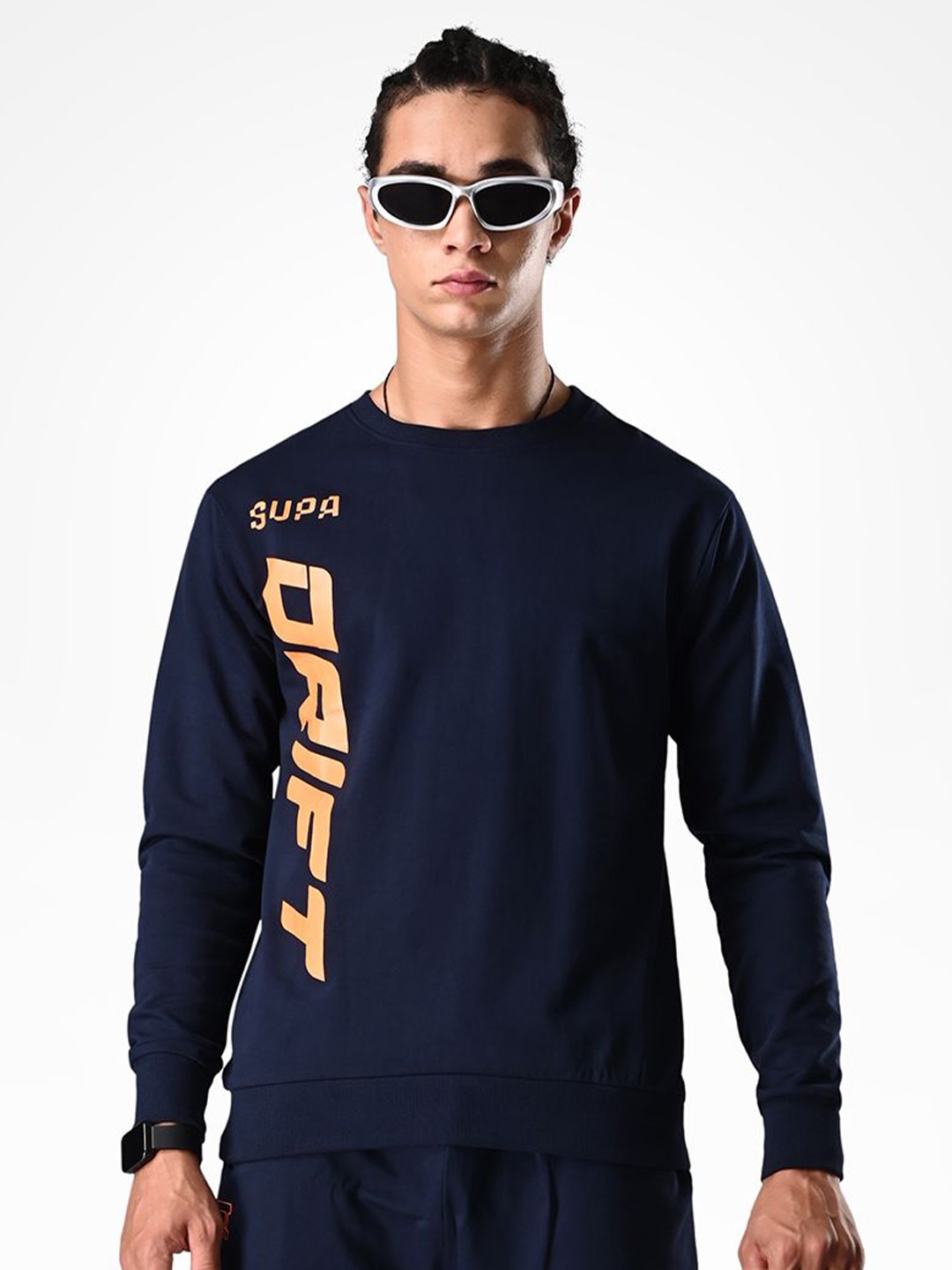 

Supa Men Solid Alphanumeric Printed Sweatshirt, Navy blue