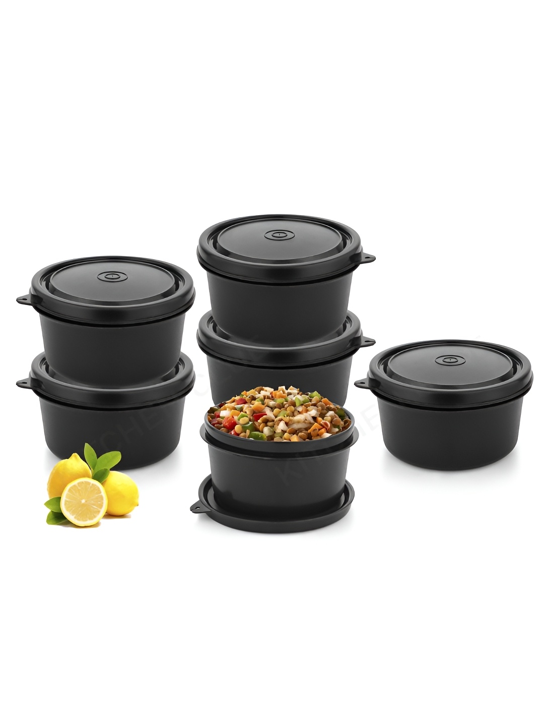 

KITCHEN CLUE Black 6 Pieces Stainless Steel Lunch Boxes 450 ml Each