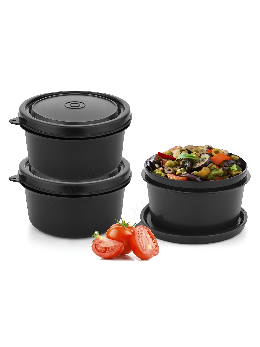 

KITCHEN CLUE Black 3 Pieces Stainless Steel Lunch Box 450 ml Each