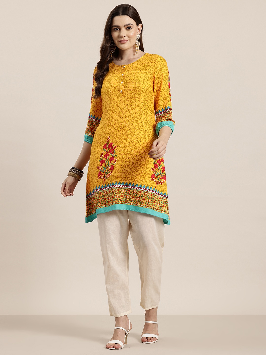 

HERE&NOW Geometric Printed Kurta, Yellow