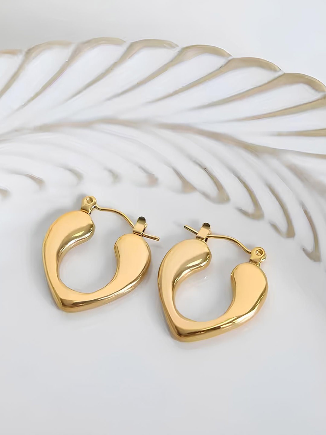 

KARISHMA KREATIONS Gold-Plated Stainless Steel Heart Shaped Hoop Earrings