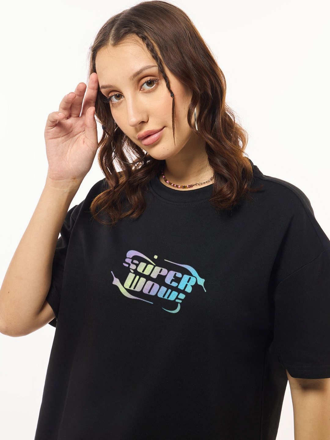

Bewakoof Heavy Duty 1.0 Women Black Ready To Rave Graphic Printed Oversized T-shirt