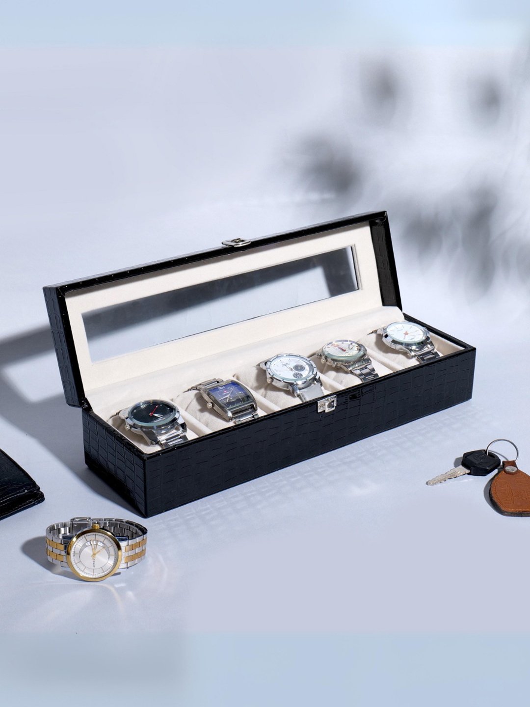 

La Trove Black Premium 5 Slot Glass Top Watch Box