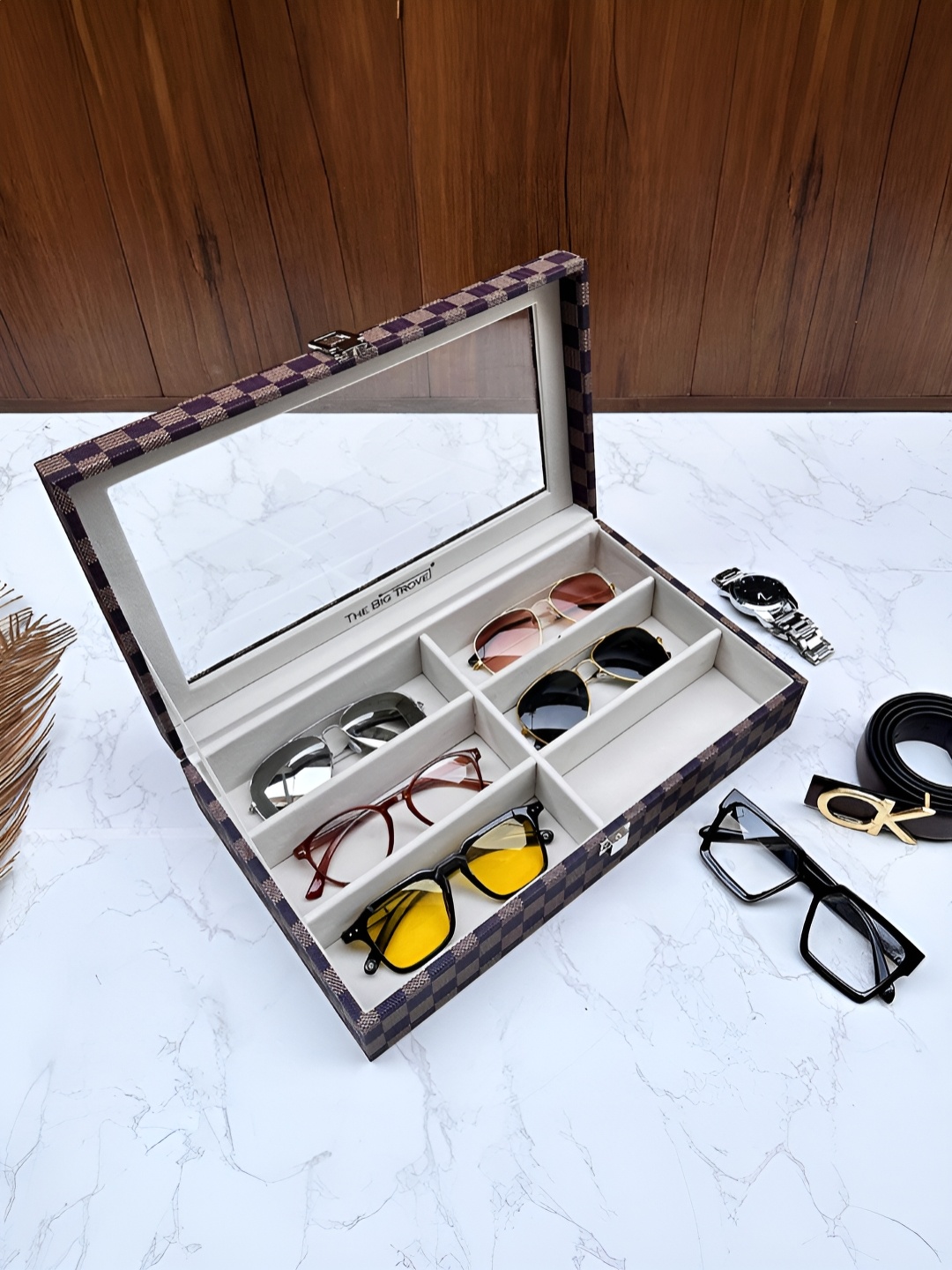 

La Trove Multi Premium 6 Slot Glass Top Sunglass Box, Purple